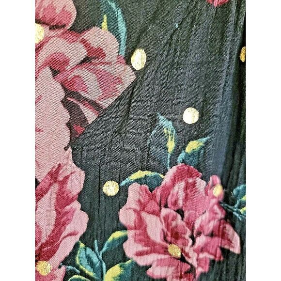 Torrid 1 Tunic Blouse Size 1 Black Pink Floral Button Front Gold Dots 1X 18/20 - Picture 6 of 9